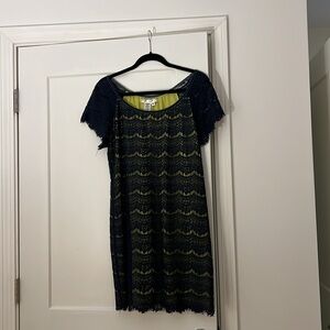 Max Studio Lace Dress Navy and Chartruese XL